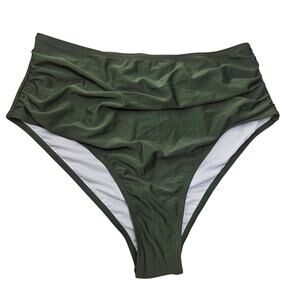 NWOT‎ High Waist Bikini Bottom 2XL Olive Green Ruched Front
